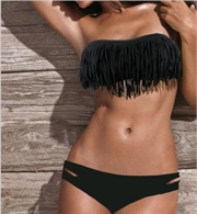 Sort frynse bandeau bikini